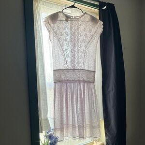 1980s Vintage Gunne Sax by Jessica McClintock Lavender Floral Lace Prairie Dress